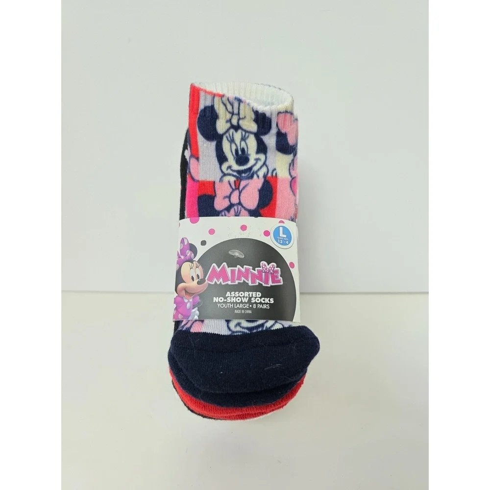 Disney Minnie Mouse socks NWT 8 pairs size youth large 13-4 No Show